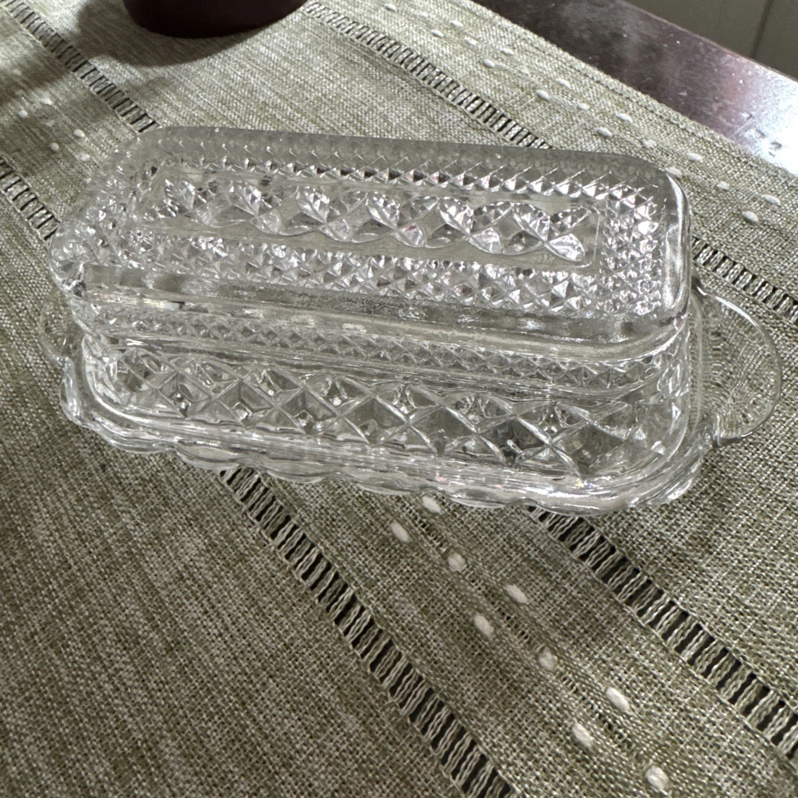 Vintage Anchor Hocking "Wexford" Clear Pressed Glass Covered Butter Dish
