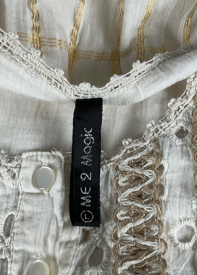 Anthropologie Me 2 Magic Womens Size L Tiered Boho Maxi Cotton Dress Embroider - Image 3 of 4