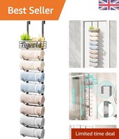 9-Tier Over Door Towel Rack in Brushed Nickel - Space-Saving Storage Solution