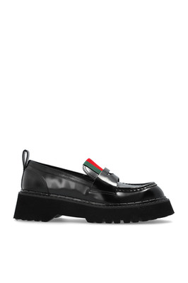 GUCCI Black Leather With Web Loafers New & Authentic