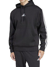adidas Men's Black/White Essentials Fleece 3-Stripes Hoodie JE6297 Size M -NWT