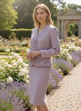 R M Richards By Karen Kwong Mother of Bride Beaded Lavender 2 Piece Suit Size 14