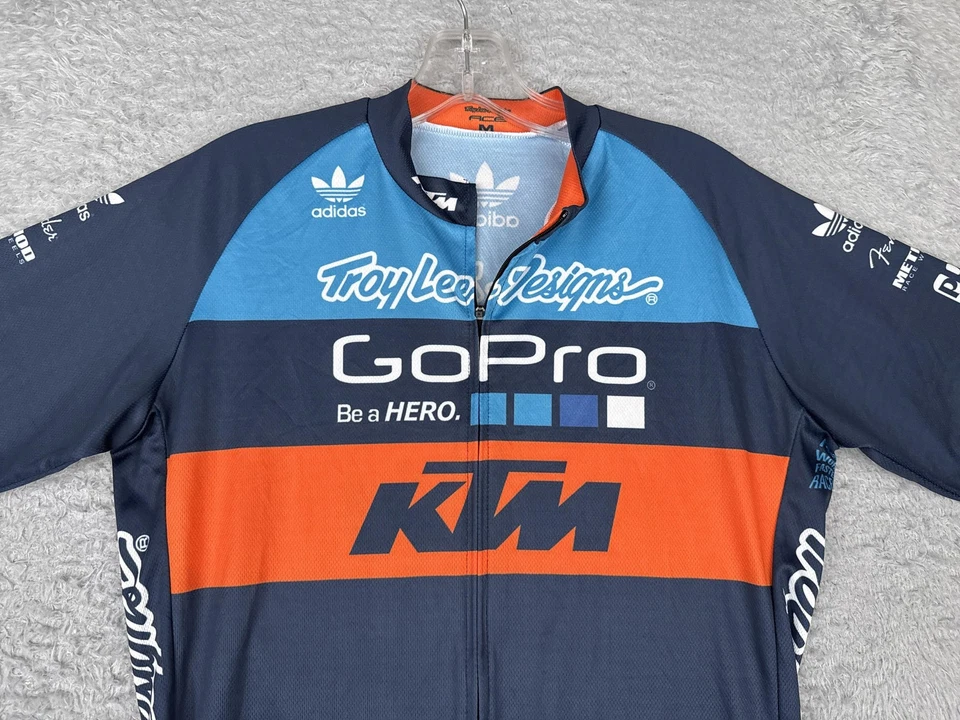 Camiseta deportiva de ciclismo Troy Lee Designs para hombre mediana azul naranja Ace KTM GoPro cremallera completa Foto 4 de 4