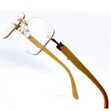 Rimless Glasses Wood Temple Clear Lens Lightweight Fashion Eyeglasses UV400 New