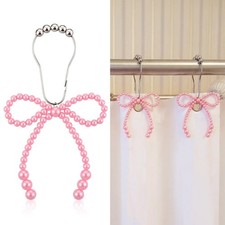 Novabright 12 Pcs Pearl Bow Shower Curtain Hooks Decorative Elegant Bowknot S...