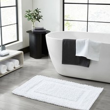 White 100 Chenille Cotton Skid Resistant Plush Bath Mat 20x32 Inch Rug