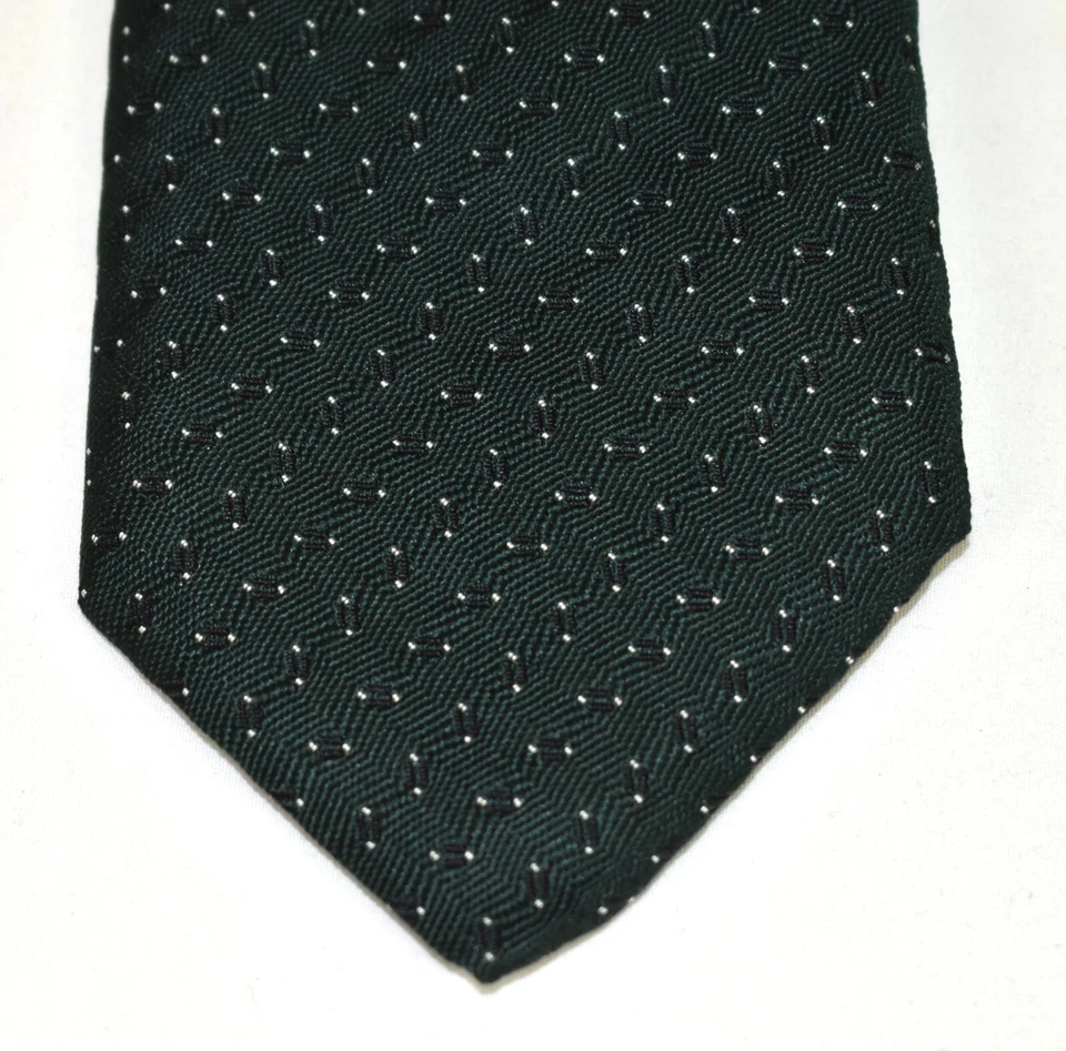 NUEVO CON ETIQUETAS PRADA Corbata Verde Negro Espiga-como Patrón Geométrico 100% Seda 3.25 x 58 Foto 2 de 4