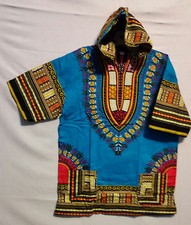 Men Women African Dashiki Hoodie Top W/ Hood Traditional Turquois Yellow S M L