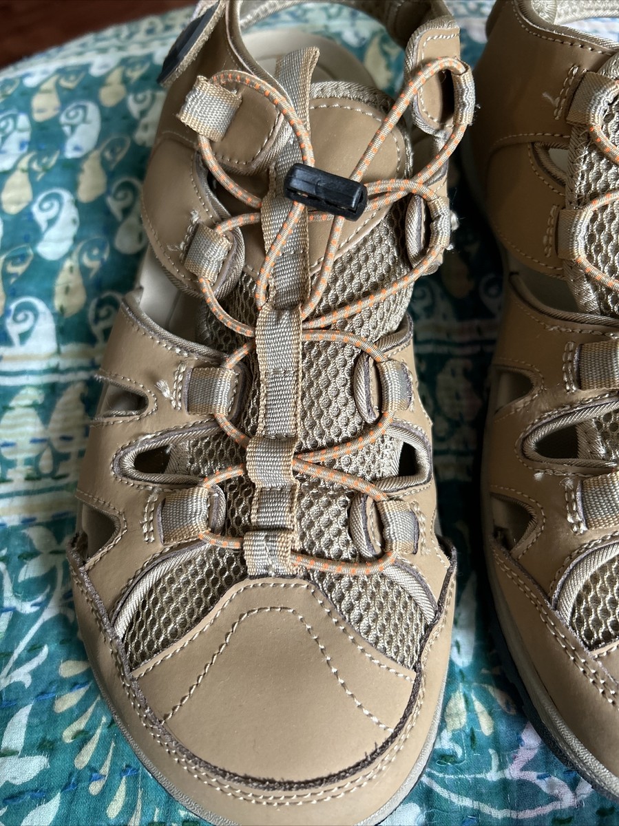 Lands End Mesh Leather Hiking Water Shoes Sandals Brown  display picture 2