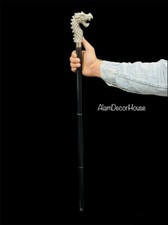 Antique Dragon Head Handle Black Wooden Walking Stick Cane Handmade Vintage Goth