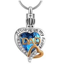 Memorial Necklace Fathers day Gift Always in My Heart Dad Crystal Cremation