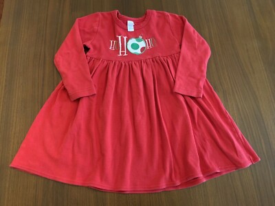 Monag 2T Christmas Ornament Dress Ho Ho Ho applique red cotton 