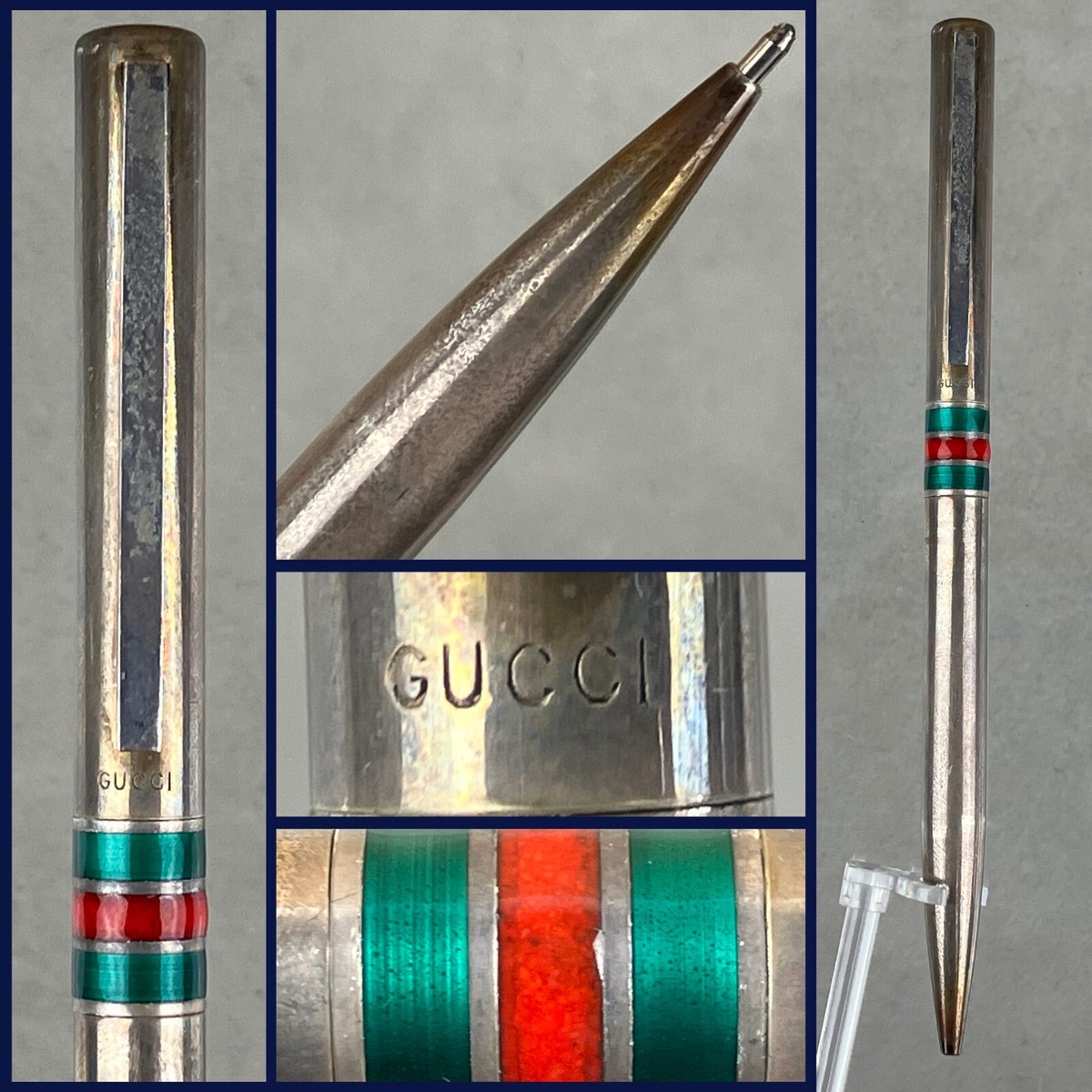 Vintage Gucci Sterling Silver Metal Ballpoint Twist Pen Tarnished