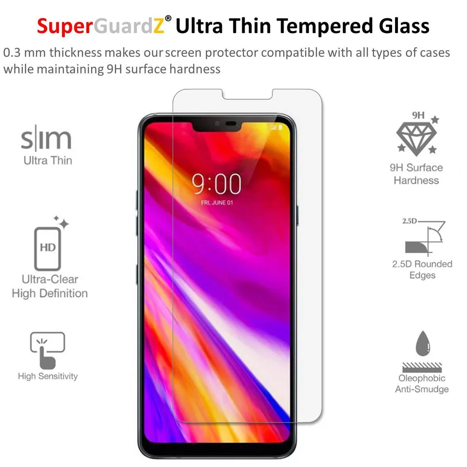 2X SuperGuardZ Tempered Glass Screen Protector Guard Shield For LG G7 ThinQ - Image 3 of 4