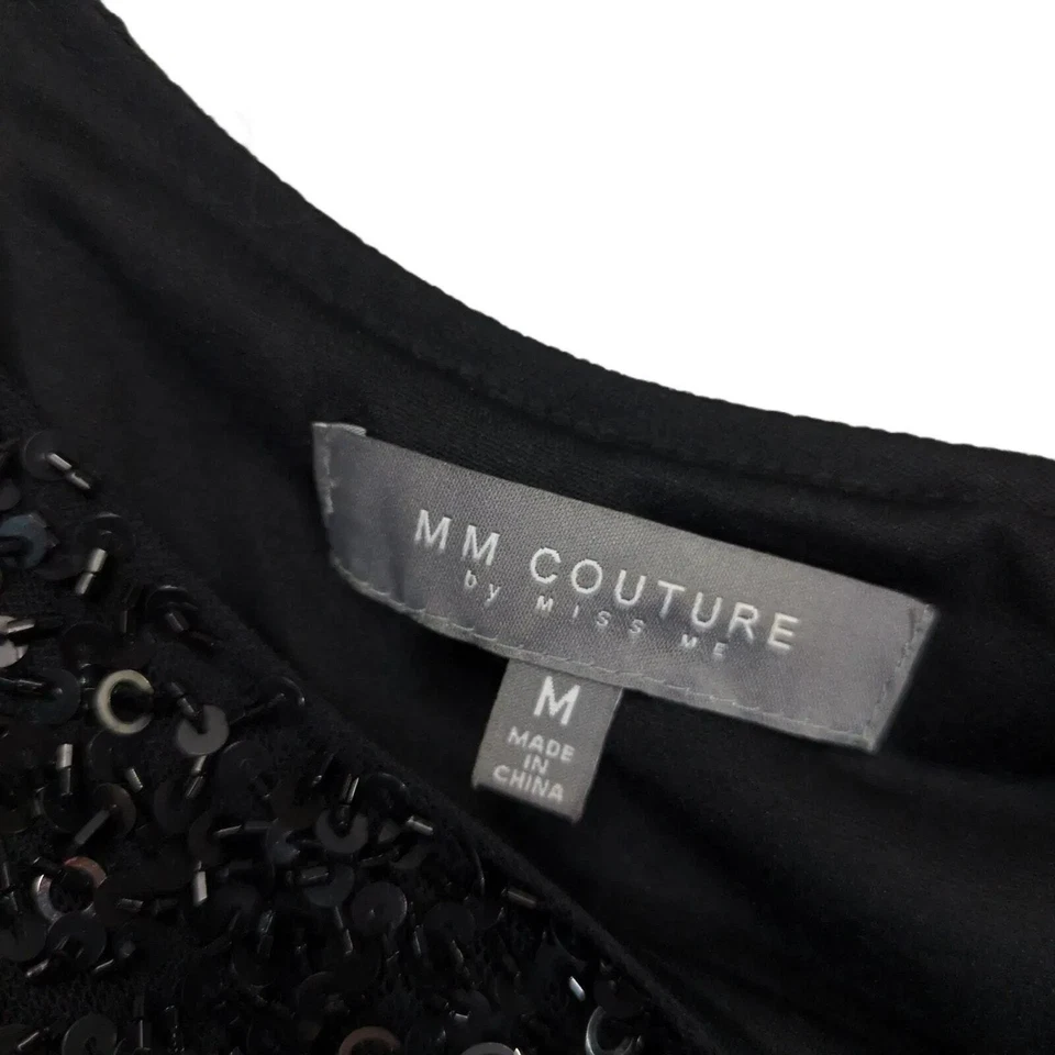 Vestido de Cóctel MM COUTURE by MISS ME Negro Lentejuelas Capas Gasa Aleta, Talla M Foto 4 de 4
