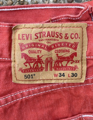 LEVIS 501 BUTTON FLY ORANGE CITRUS JEANS, 32 x 27, 32x27, VINTAGE - Picture 3 of 7