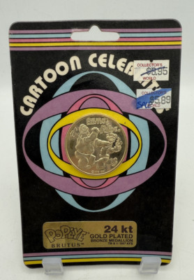Vintage Cartoon Celebrities 1987 Popeye Brutus 24kt Gold Plated Bronze Medallion
