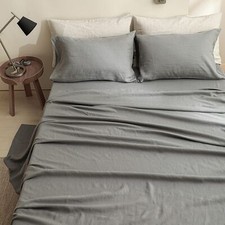 Simple Opulence 100 Stone Washed French Linen Solid Flat/Top Sheet 1 Piece,C...