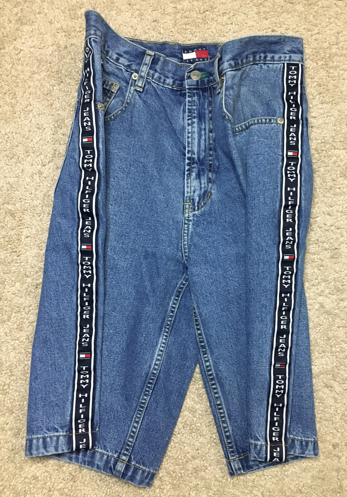 Vintage Tommy Hilfiger Denim Shorts Mens 31 x 12 Logo Patch Side Spellout Rare image 10