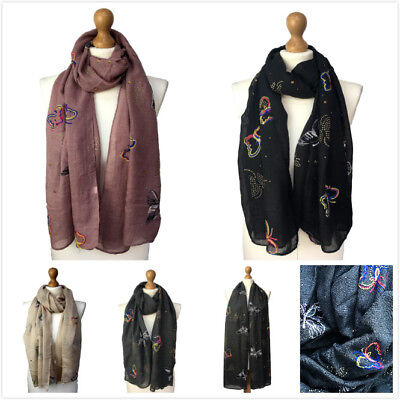 New Women White Lilly Print Large Scarf Ladies Floral Pashmina Fancy Hijab