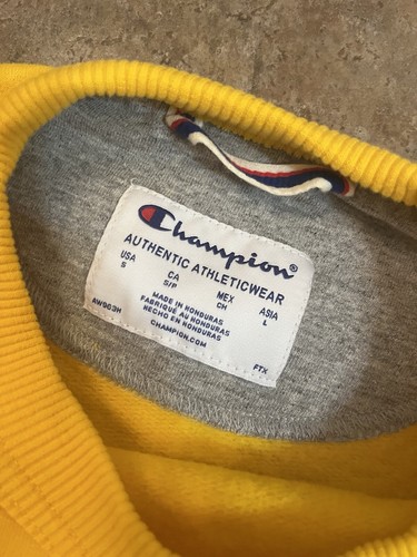 Champion S Team Gold Yellow Powerblend Fleece Pullover Crewneck Logo Sweatshirt - Picture 7 of 9