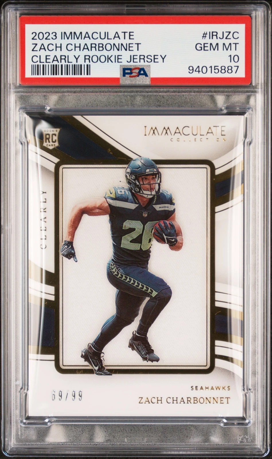 Zach Charbonnet Panini Immaculate Collection Clearly Immaculate Rookie Jerseys #IRJZC Base