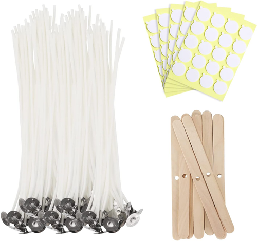 Candle Wicks 8 In, 100 Pcs with Stickers and Wick Holders, Cotton for Wax - Picture 11 of 12