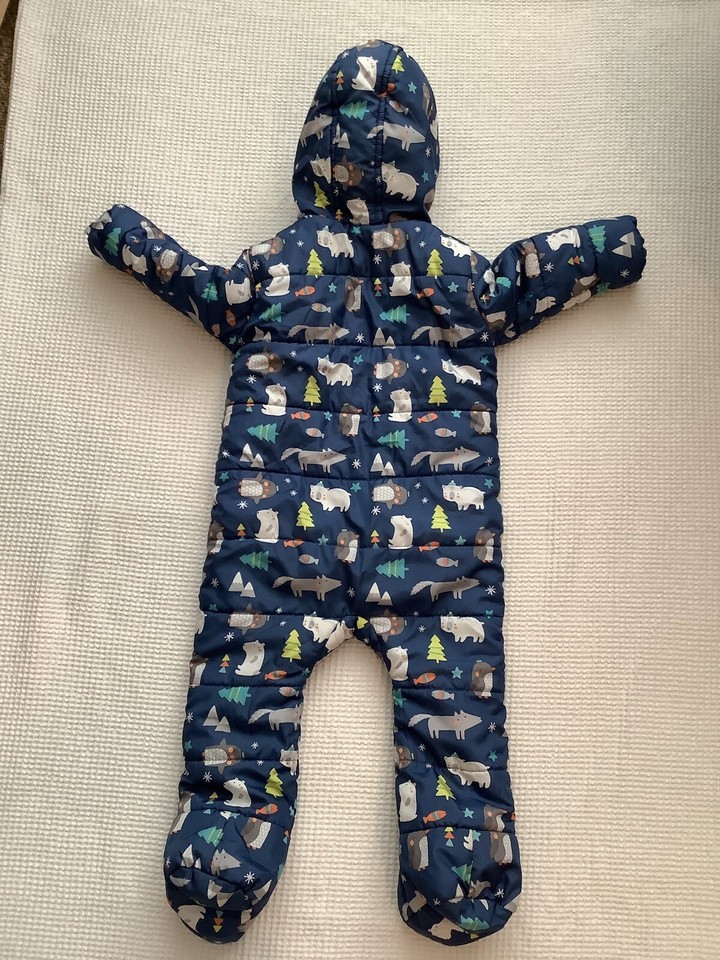 F&F BABY BOYS 912 MONTHS WOODLAND THMED PRAMSUIT SNOWSUIT COMBINE POST