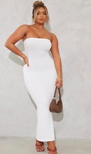 Pretty Little Thing White Textured Bandeau Dress PLT Summer Dress