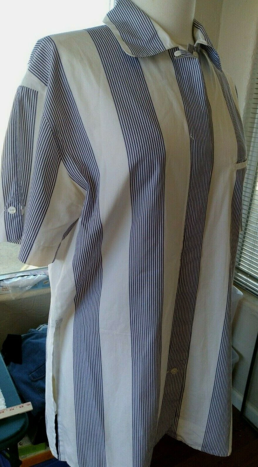 Vintage Shirt Blue White Stripe Jacques Britt Blouse (40) US Med Unisex Gorgeous