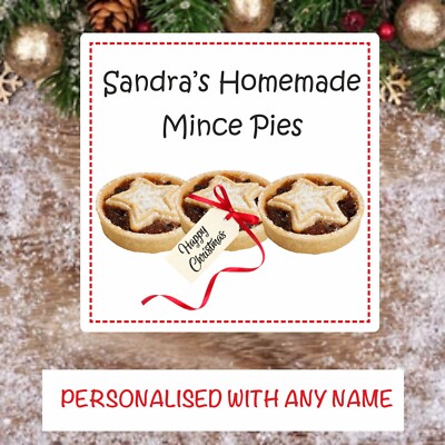 39 personalisierte hausgemachte Mince Pie Etiketten Aufkleber zum Backen Geschenke, Schachteln,