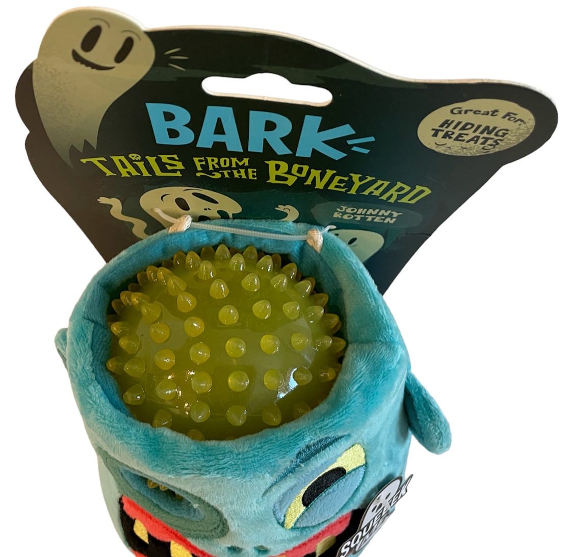 Bark Box Halloween Johnny Rotton Crinkle Squeak Ball Dog Toy Hide Treats eBay