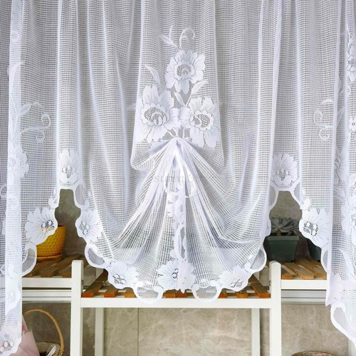 1 Panels Vintage Embroidered Floral Lace Sheer Swag Curtain Valance Tier Kitchen - Picture 24 of 38