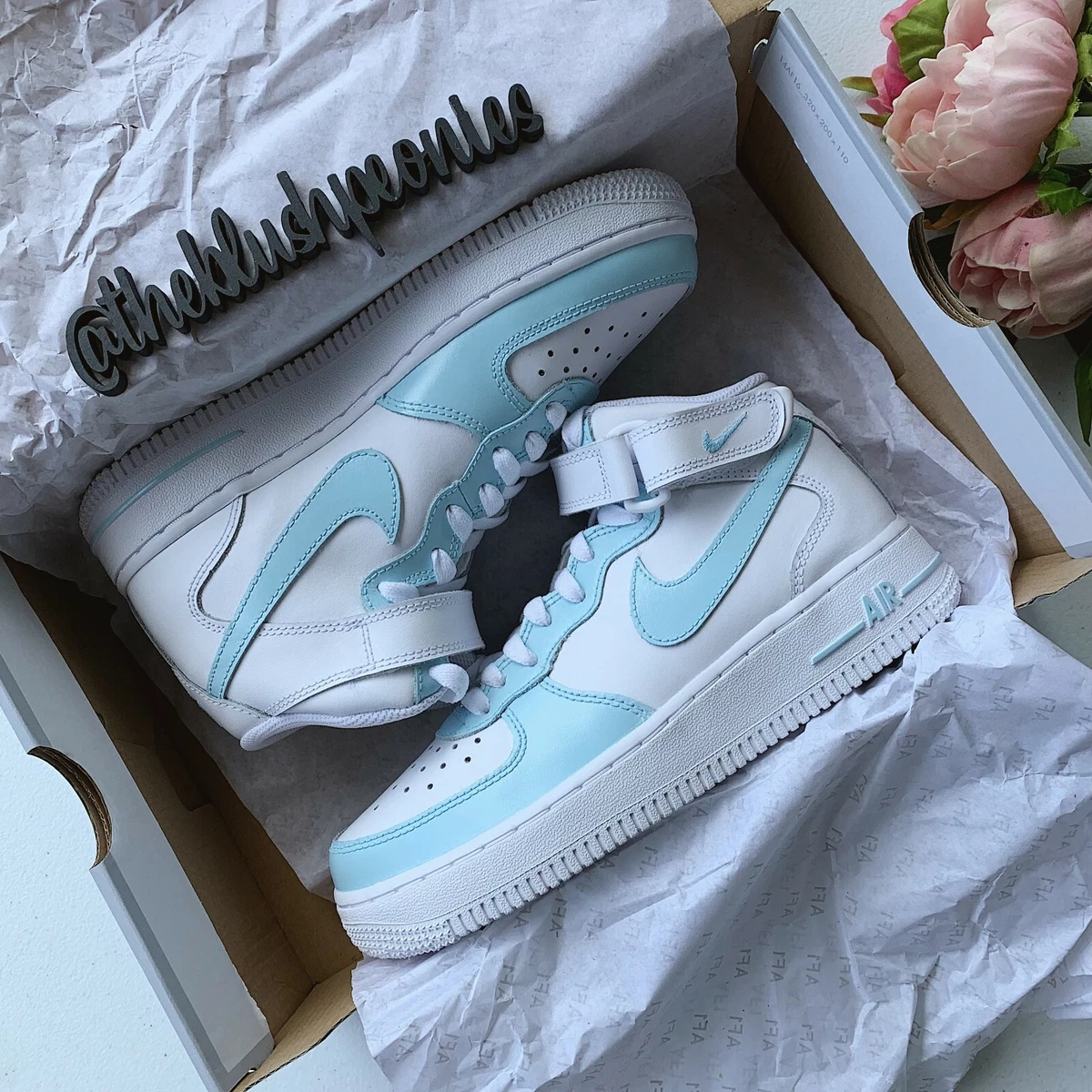 Nike Air Force 1 Mid Powder Blue AF1 Custom Unisex Sneakers for