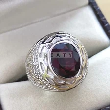 Garnet Oval Cut Gemstone With 925 Sterling Silver Ring For Men's #320