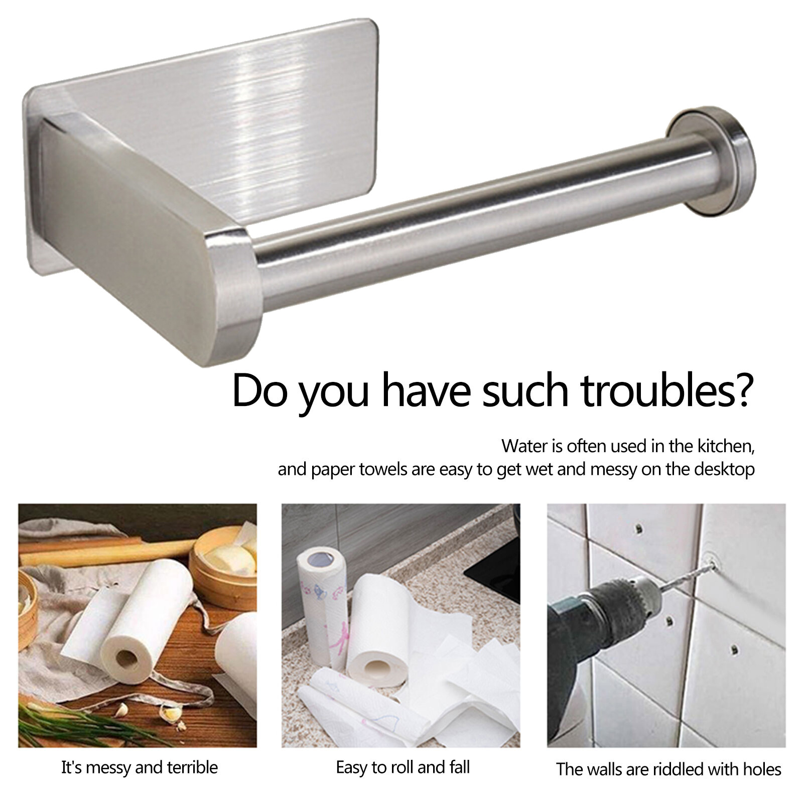 Self Adhesive Toilet Paper Holder Stainless Wallmount Tissue Holder (A