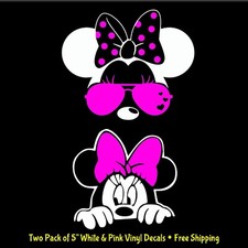 Minnie Mouse Two 5" White Pink Vinyl Decals Car Truck Laptop Tablet Windows