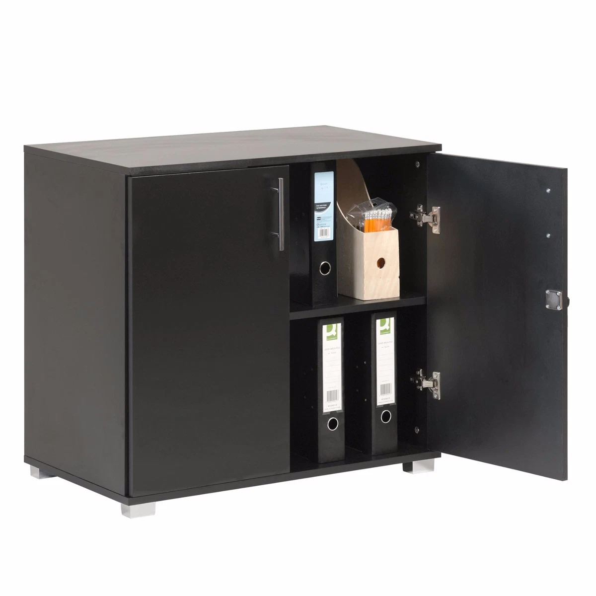 Black Storage Cabinet Desk Height Lockable 2 Door Filing Cabinet for Office