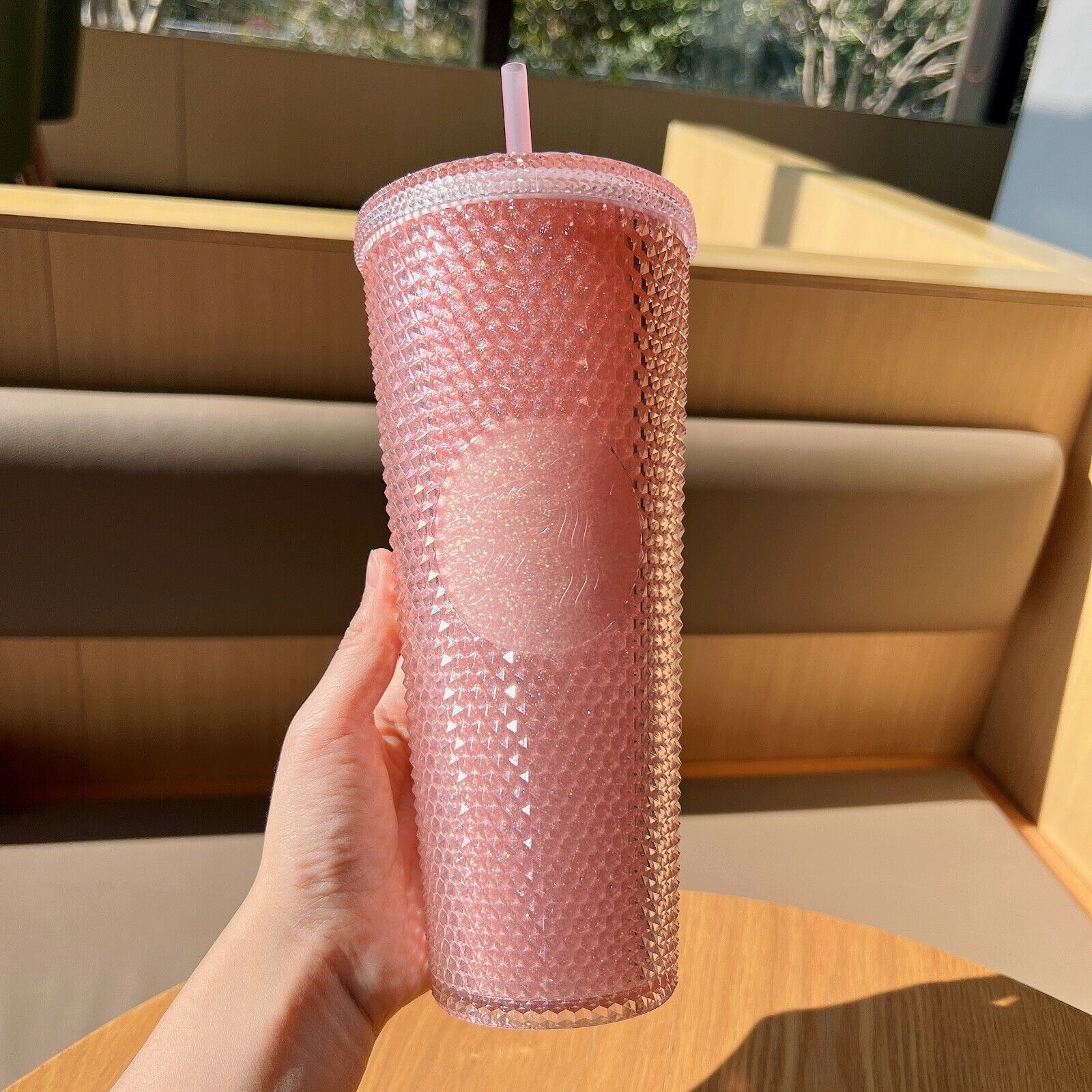 Starbucks China 2021 Sakura 19oz Glass Confetti Glitter Straw Cup Tumb