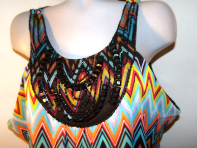 ILE N Y, Black/Multi-Colors Dressy Maxi Dress, Beaded Neckline Plus Size 18, VGC