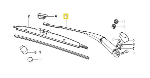 BMW E34 5-series E32 Drivers Left Windshield Wiper Arm M5 525 1989 