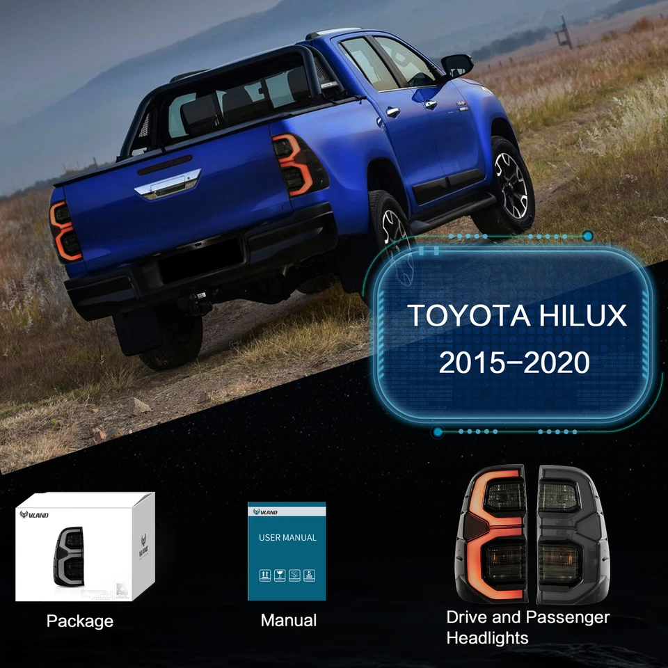 VLAND Smoke LED Tail Lights DRL For Toyota Hilux 2015-2019 2020 Turn Signal Pair - Image 4 of 4