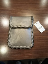 Pewter Faux Leather Crossbody Mini Shoulder Purse Cell Phone Bag Metal Chain