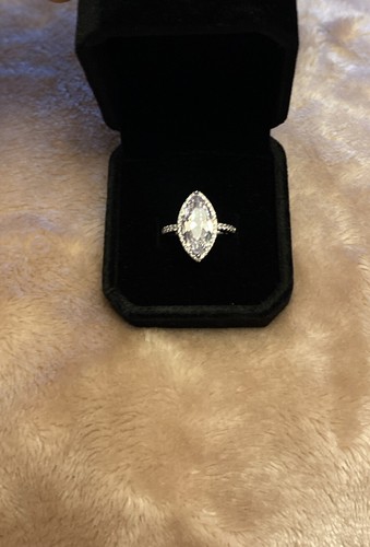 Womens NEW W/BOX Swarovski Sterling Silver Marquis Cut Halo Ring 4 Ct Size 6 - Picture 8 of 9