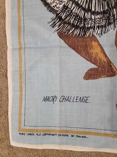 Vintage Linen TEA TOWEL Maori Challenge Haka Design By Derek - Picture 5 of 5