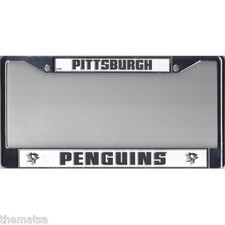 PITTSBURGH PENGUINS TEAM LOGO NHL CHROME LICENSE PLATE FRAME MADE IN USA