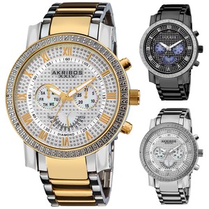 Men-s-Akribos-AK894-Multi-Function-Retrograde-Day-Date-Diamond-Bezel-Steel-Watch