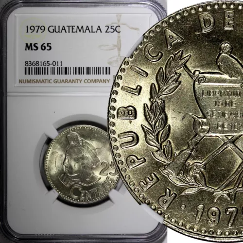 GUATEMALA Copper-Nickel 1979 25 Centavos NGC MS65 GEM BU  KM# 278.1 (011)