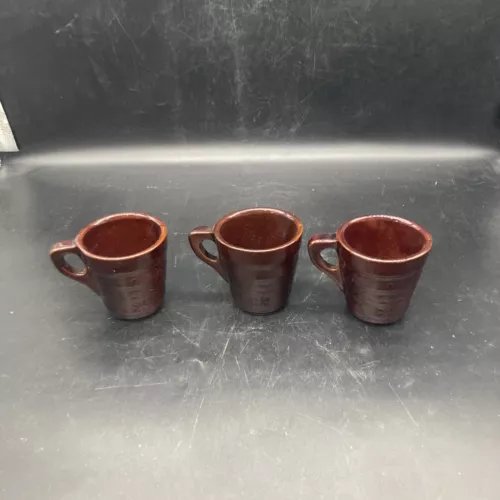 VTG Marcrest Stoneware Daisy Dot Coffee Mugs/Tea Cups Set Of 3 Brown Glaze USA