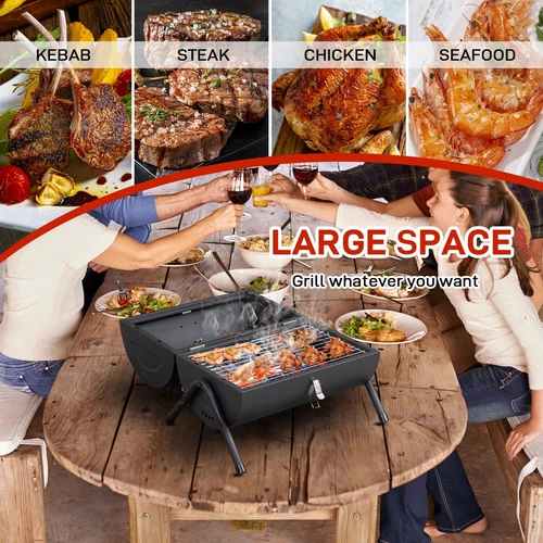 Portable Charcoal Grill with Lid Tabletop Barbecue BBQ Smoker Outdoor Camping - Picture 6 of 14